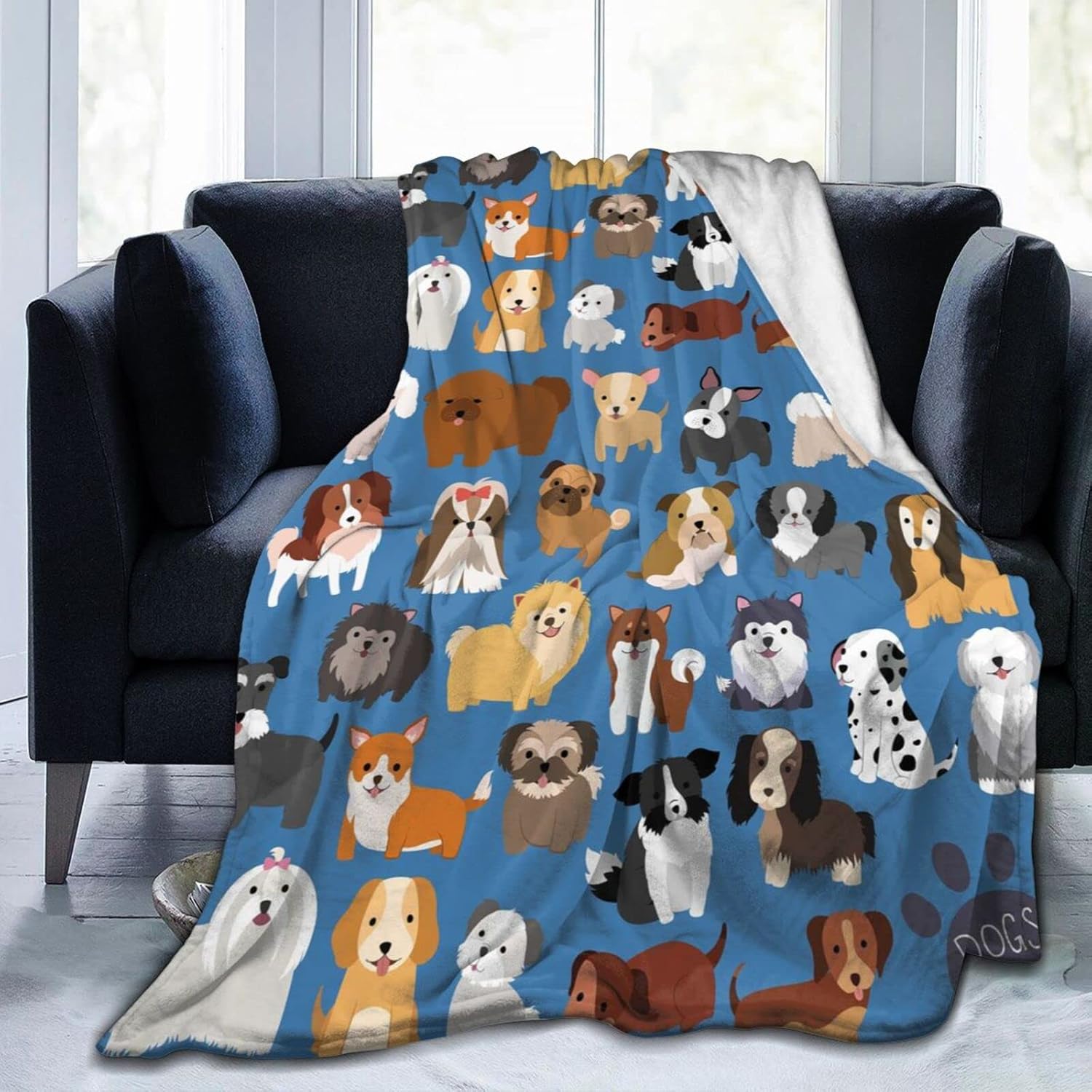Perinsto Cute Puppy Dogs Animal Throw Blanket Ultra Soft Warm All Season Decorative Fleece Blankets for Bed Chair Car Sofa Couch Bedroom 80"X60"