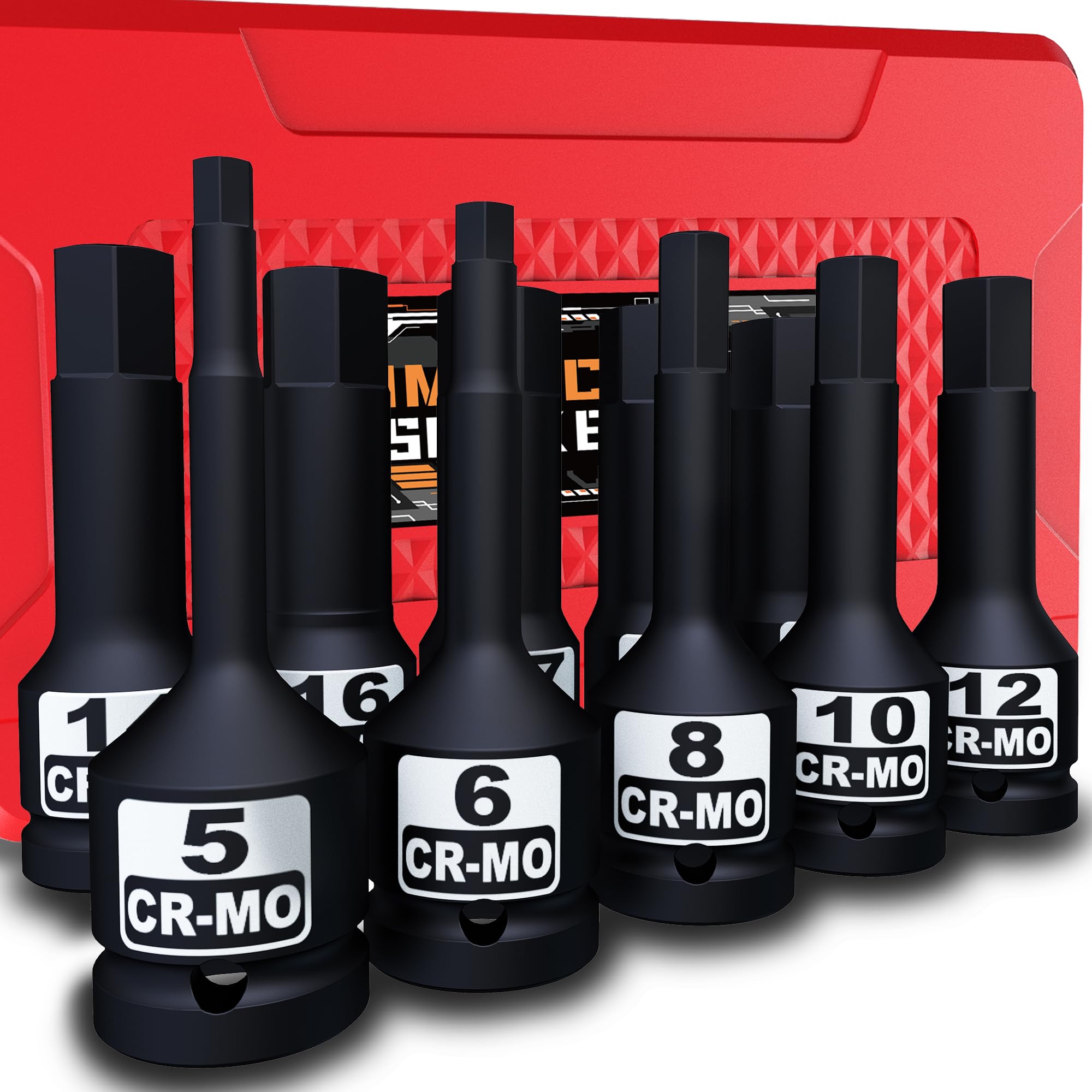 Aiourx 1/2" Drive Master Impact Hex Bit Socket Set, Metric, 10 Pieces 1/2" Drive Impact Allen Bit Socket Set, 5mm - 19mm, Cr-Mo Steel, Heavy Duty