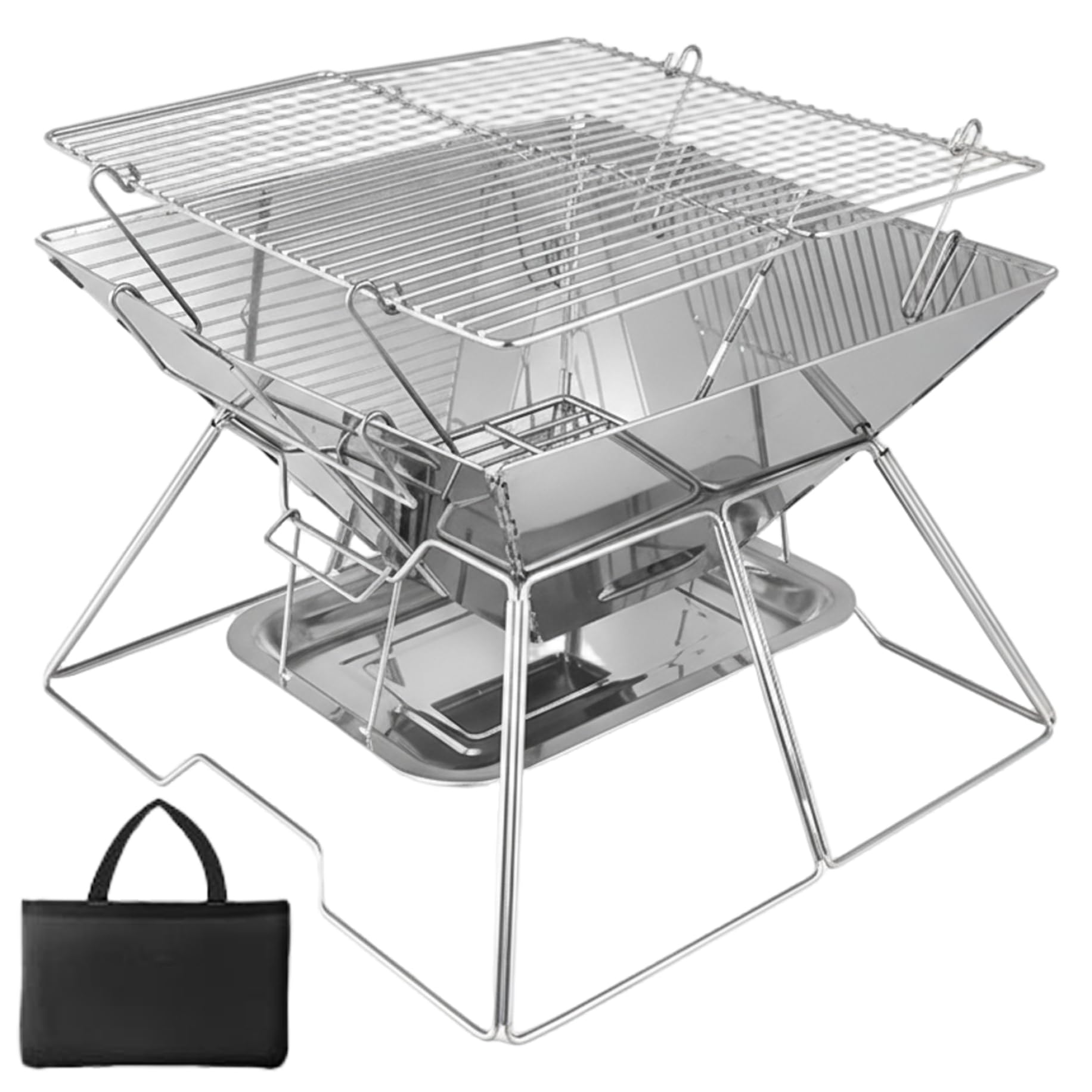 Barbecue portable pliable 2 en 1 avec bac à cendres et grille ajustable