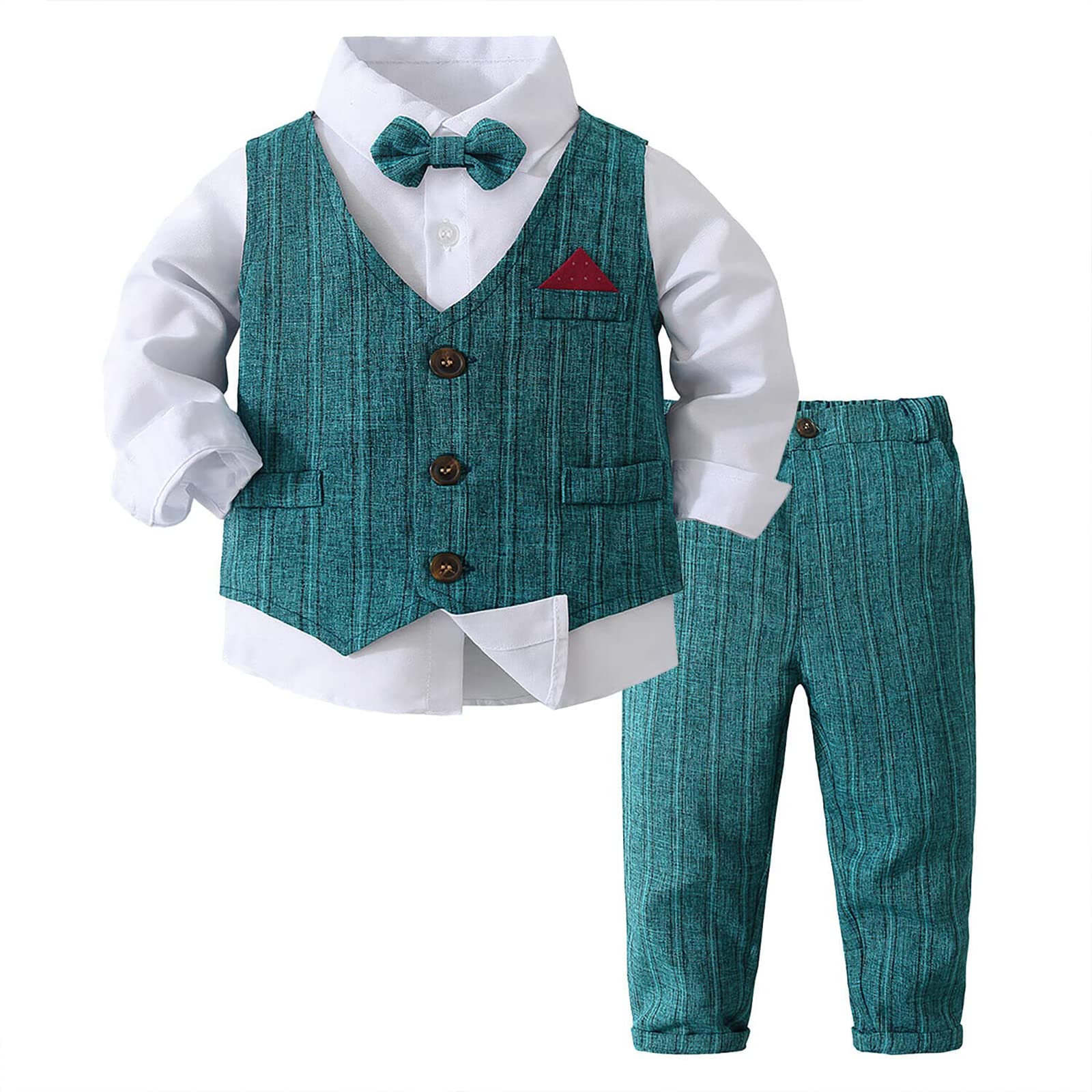 Volunboy Baby Boys Gentleman Suit, Toddler Formal Waistcoat Outfit Wedding Shirts + Vest +Bow Tie 4 PCS Set — view 30