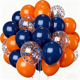 12inch Navy Blue Orange Latex Helium Balloons,Blue Orange Confetti Balloon for Party Decorations,Pack of 50