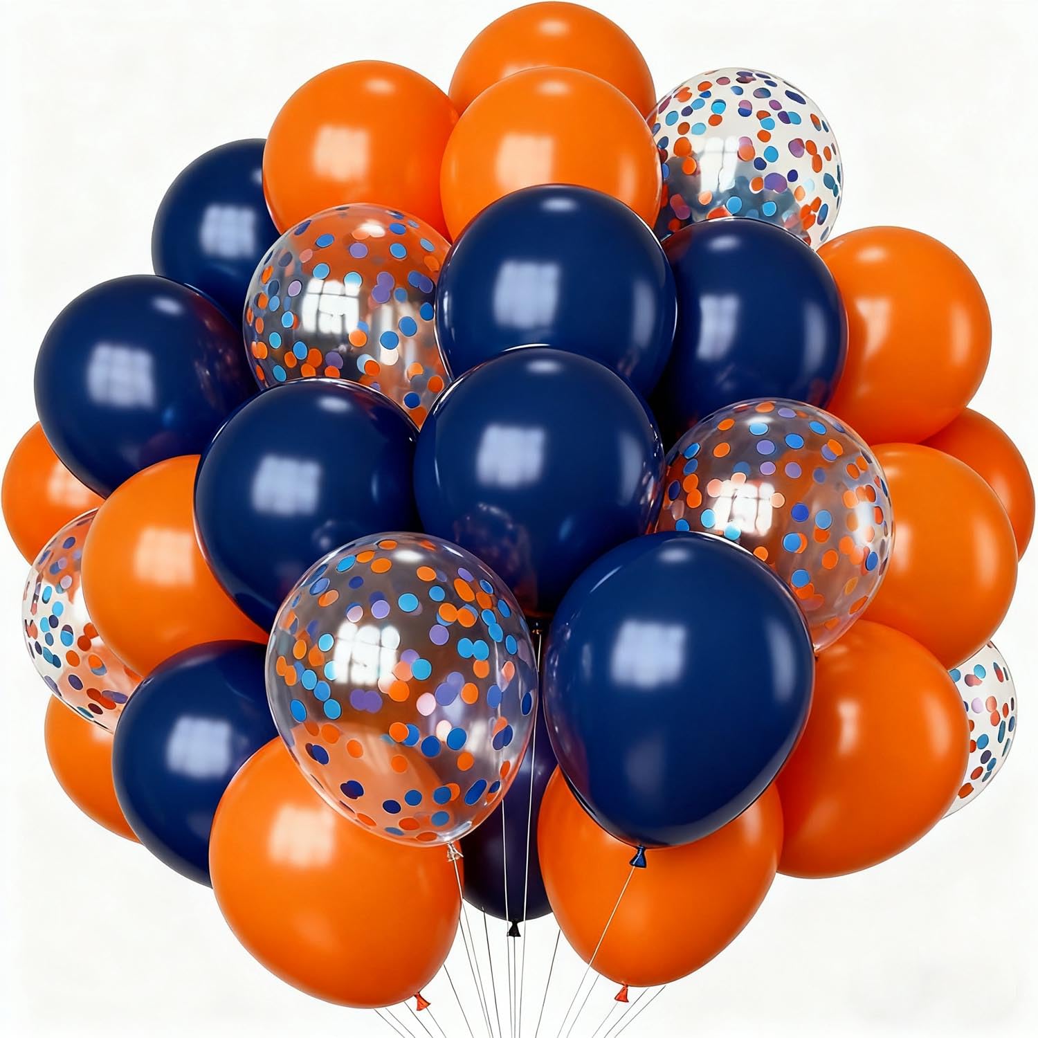 Photo 1 of 12inch Navy Blue Orange Latex Helium Balloons,Blue Orange Confetti Balloon for Party Decorations,Pack of 50