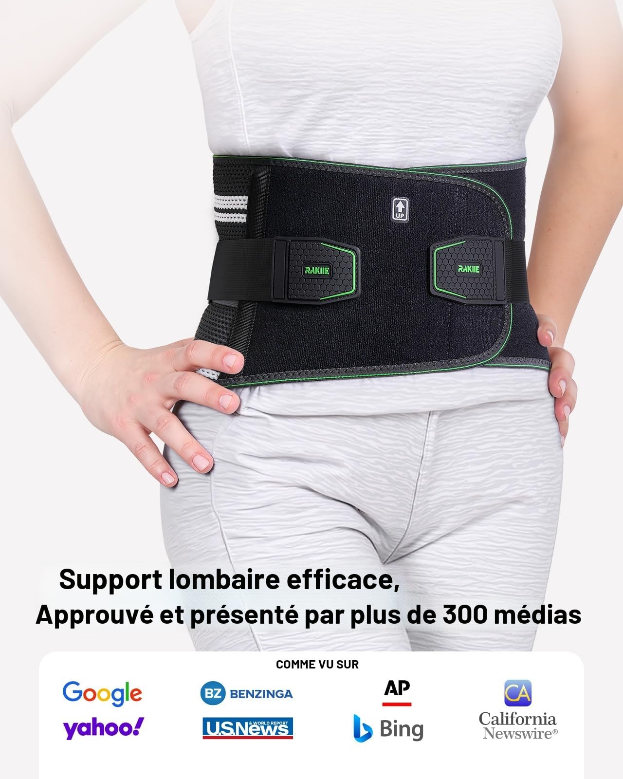 Rakiie Ceinture Lombaire pour Soulager les Douleurs Lombaires, Soutien Lombaire 8X Puissant avec Coussinet 3D, Ceinture de Soutien Dorsal pour Hommes et Femmes (M)