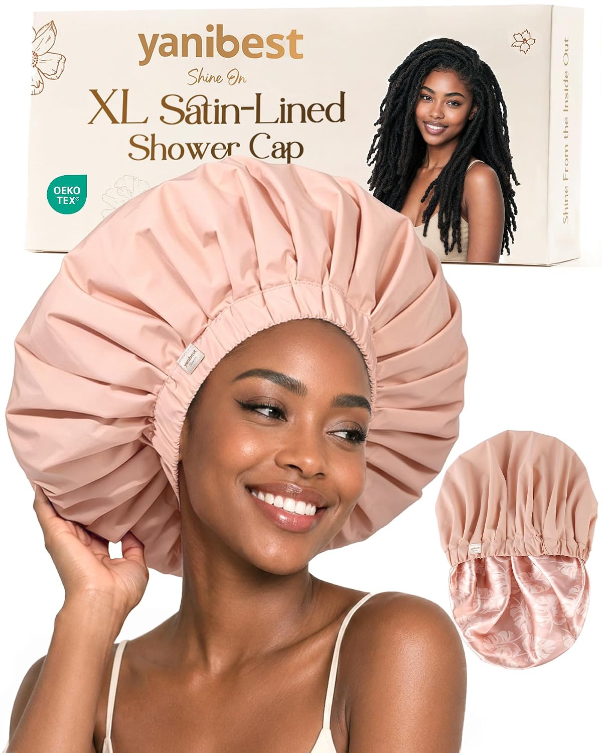 YANIBEST Extra Large Satin Shower Cap Waterproof Reusable Cap for Long Braids