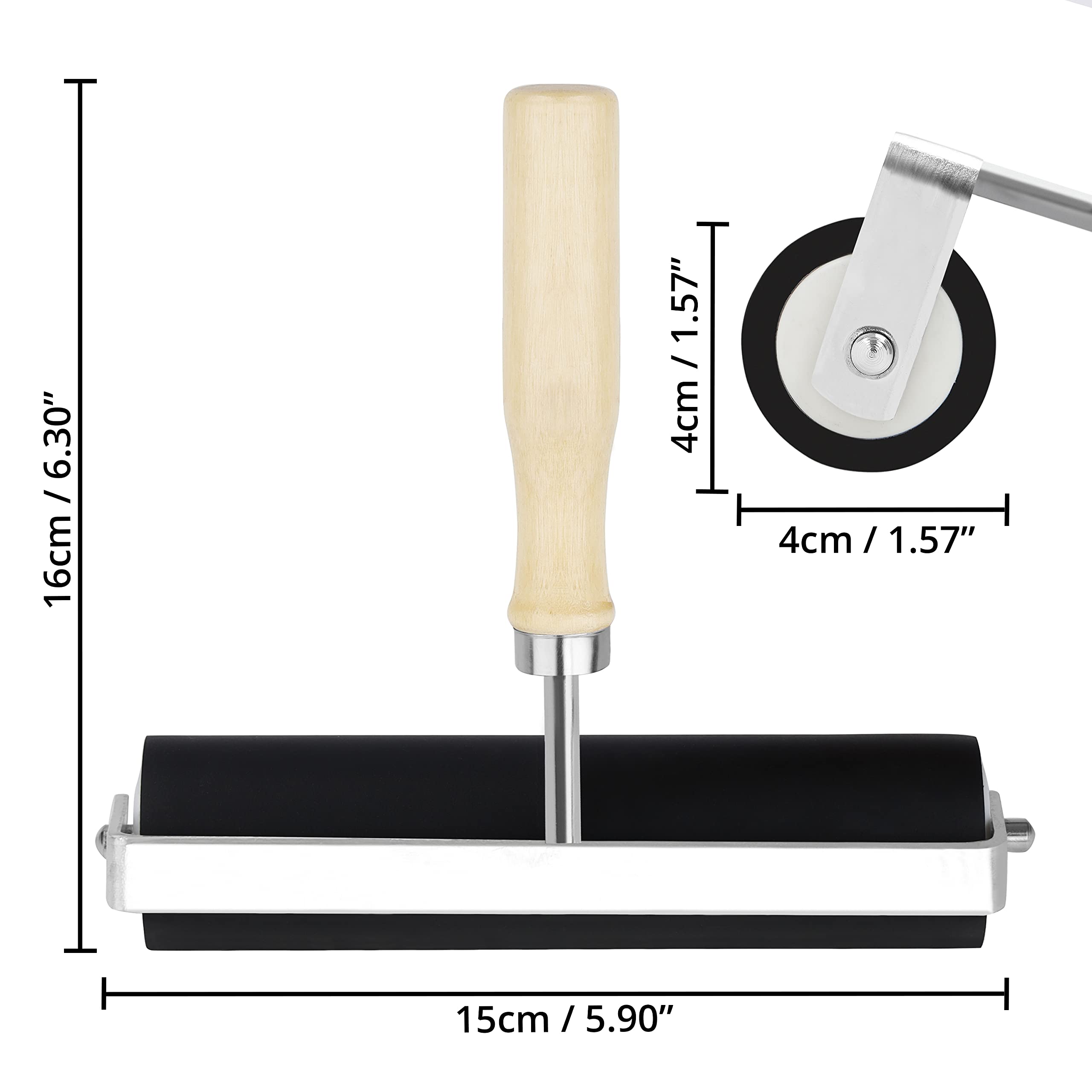 Kurtzy Stampo in Gomma Rullo con Manico in Legno da 15 cm Lino Brayer Nero Duro per Stampa