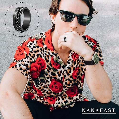 Miniatura 7 de Nanafast Juego de 3 anillos giratorios de acero inoxidable para la ansiedad, anillos giratorios para mujeres y hombres, anillos para aliviar el