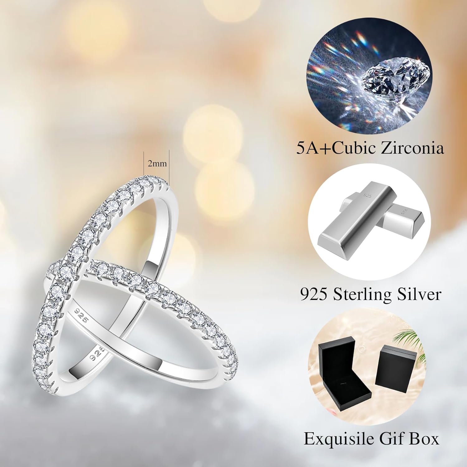 Stackable Ring，925 Sterling Silver Tarnish Eternity Bands Thin Engagement Promise Rings for Women with Cubic Zirconia Wedding Mother's Day Jewelry - Image 6