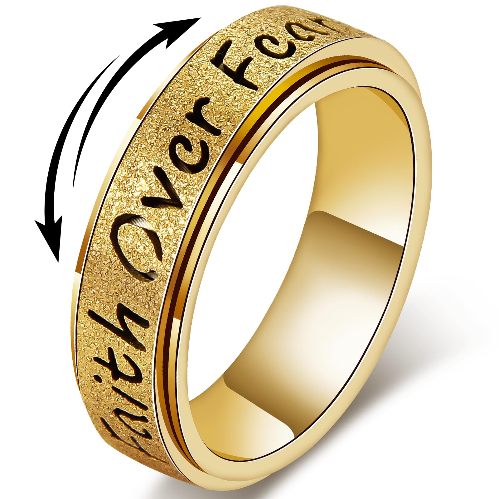Fidget Spinner Ring for Women - Faith Over Fear Stainless Steel Anxiety Relief Rings for Adults, Christian Inspirational Hope Thumb Ring for Stress & Focus, Jewelry Gift for Women Men Gold 5