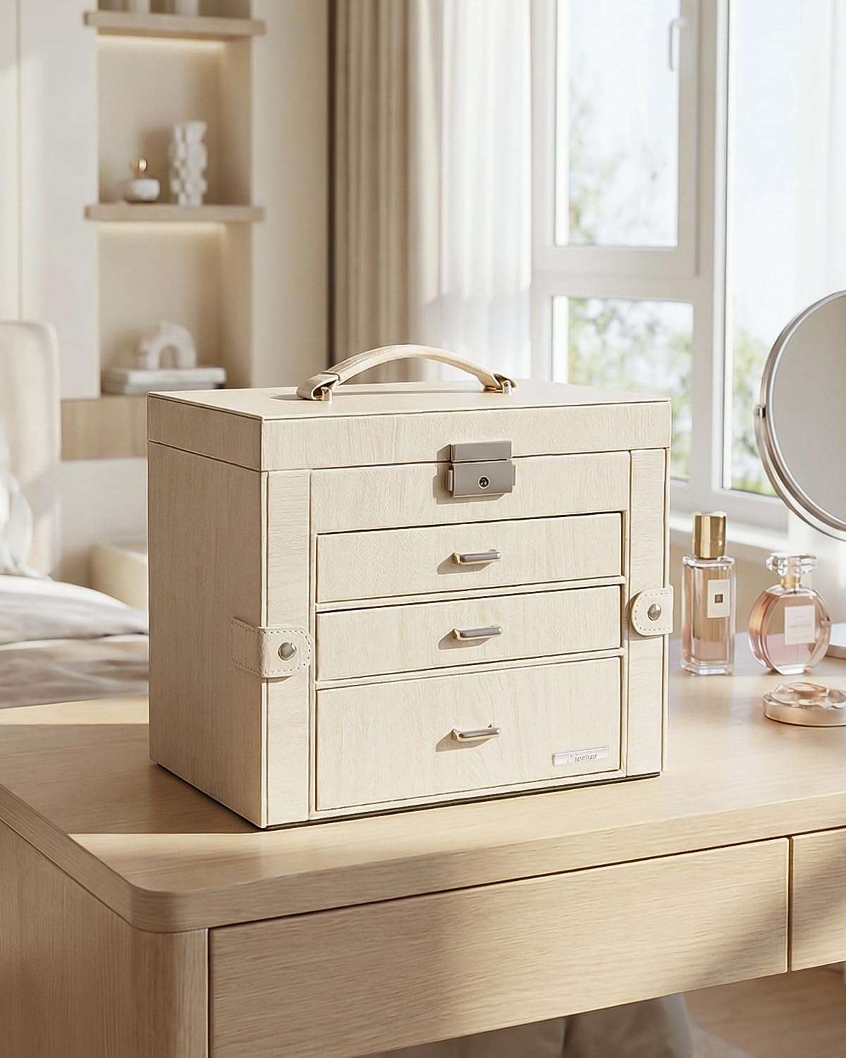 Yorbay Caja de joyas grande con espejo para mujer: 6 niveles y 5 cajones | Organiza Collares Anillos Relojes y Pendientes-Tocador y Viajes-Minijoyero Extraíble y 2 Compartimentos Laterales