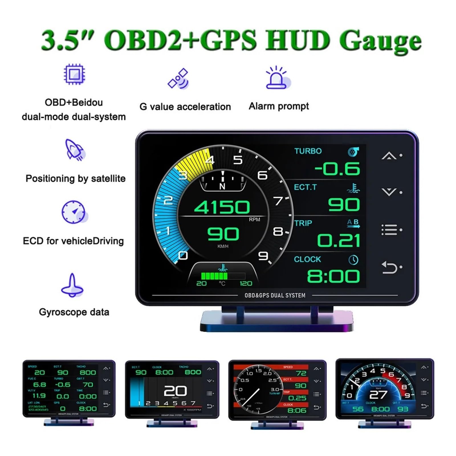 Panele Instrumentów Samochodowych 3.5 Cala Obd2 + GPS HUD Wskaźnik Samochodowy Cyfrowy Wyświetlacz Head Up Prędkościomierz Turbo RPM Alarm Temperatury Na Komputerze Pokładowym Akcesoria Samochodowe