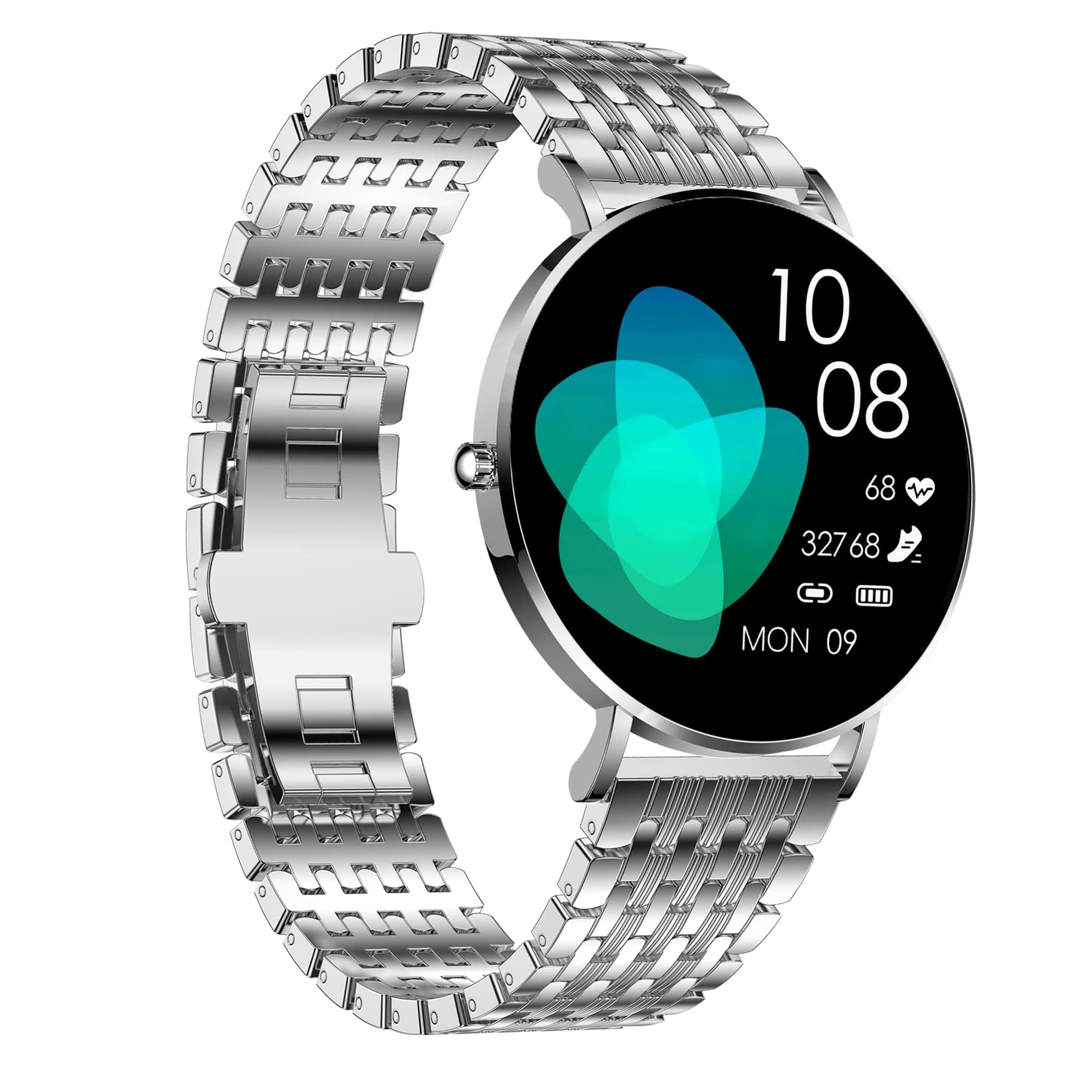 XCOAST SIONA 2 Damen Smartwatch Silber – Elegantes Strickarmband, AMOLED Display, Fitnessuhr mit Herzfrequenz, Blutdruck & SPO₂, 21+Sportmodi, IP68 wasserdicht, 7 Tage Akku, Android & iOS