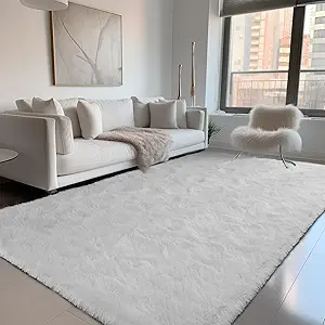 Zentavio White Area Rugs for Bedroom Soft Large Living Room Rugs 5x8 Fluffy Furry Shag Aesthetic Carpet Plush High Pile Floor Rug for Nursery Kids Room Dorm Home Decor