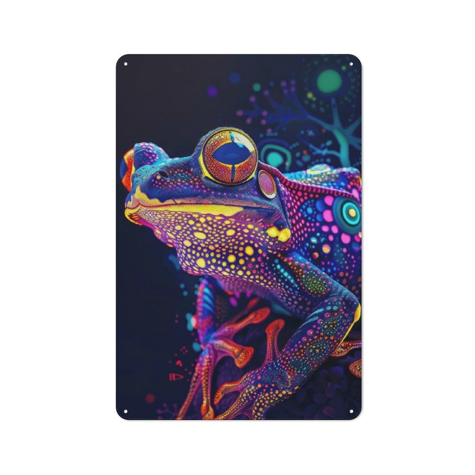 Junmoney Style-19 Psychedelic Neon Frog Urban Metal Wall Decor 30X20cm, Metal Wall Art Sign For Loft, Studio, Office Or Creative Room
