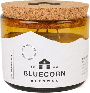 Bluecorn Beeswax 3-Wick Candle, 22 Oz, Amber Glass, 1 Count | 100% Pure Bees Wax, Fragrance Free, Soy Free, Clean Burning, Long Lasting 40 Hr