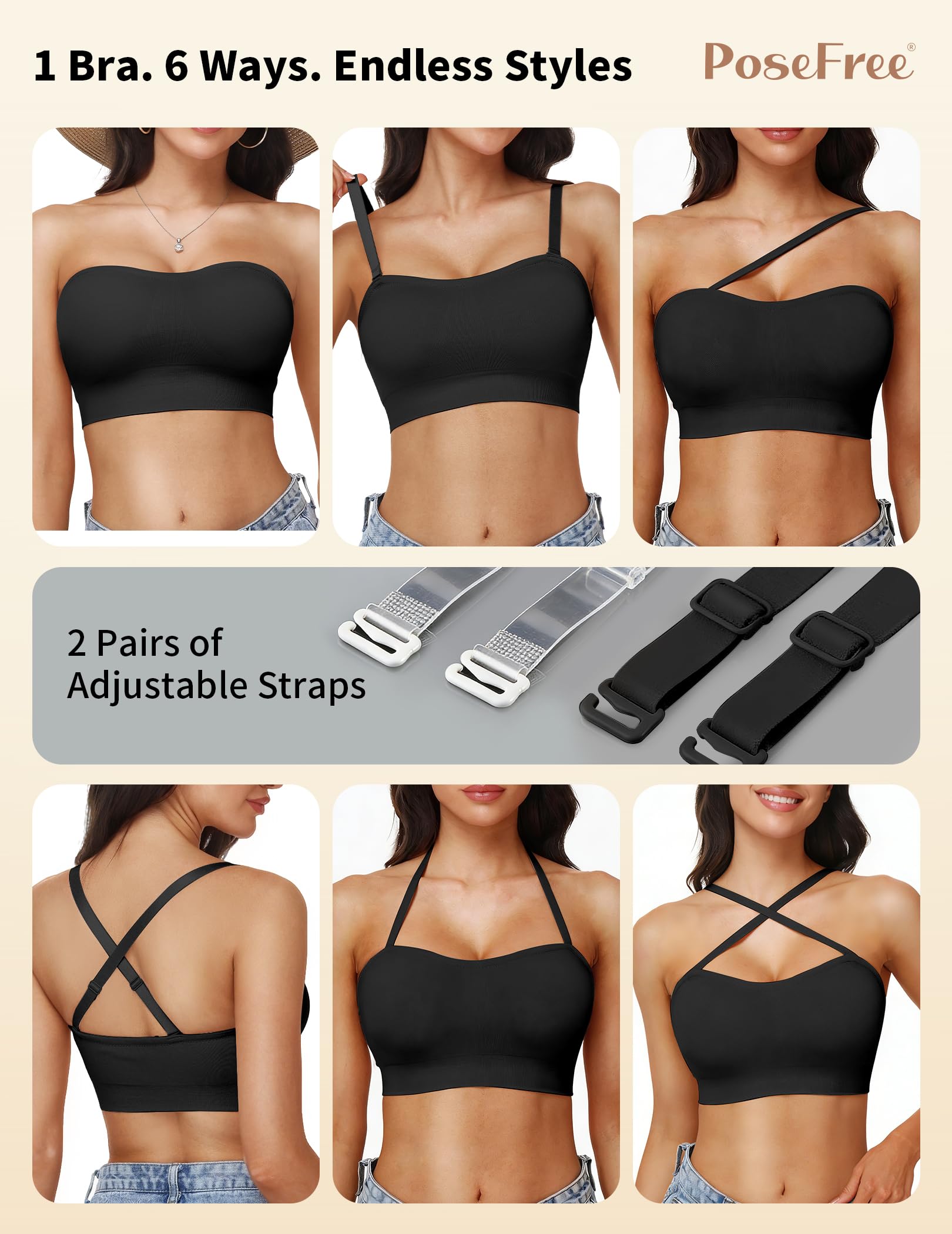 Reggiseno senza spalline senza cuciture push-up per le donne senza fili