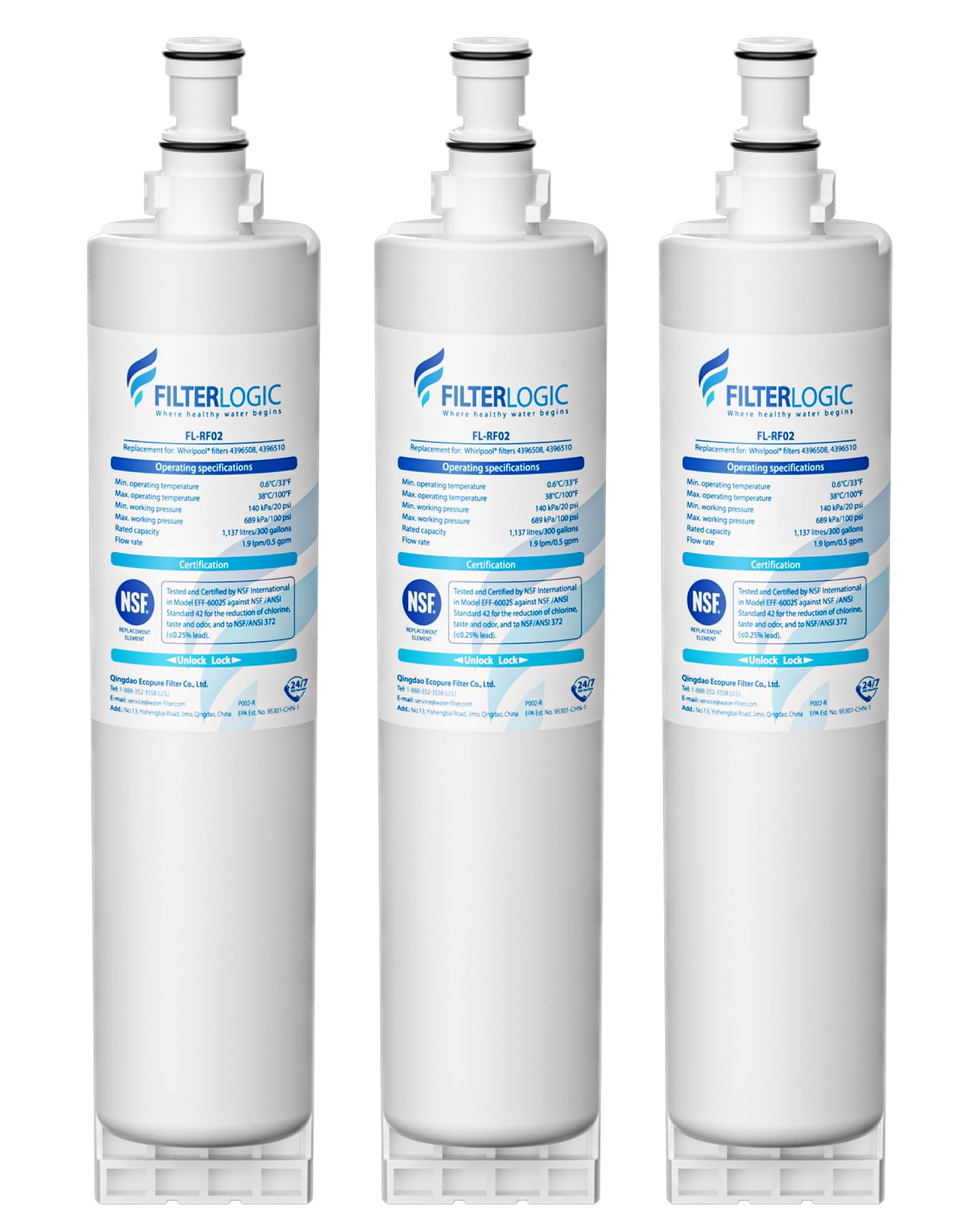 Filterlogic 4396508 Refrigerator Water Filter, Replacement for Whirlpool EDR5RXD1, EveryDrop Filter 5, PUR W10186668, NLC240V, 4396510, 4396508P, 4392857, WF-4396508, Pack of 3