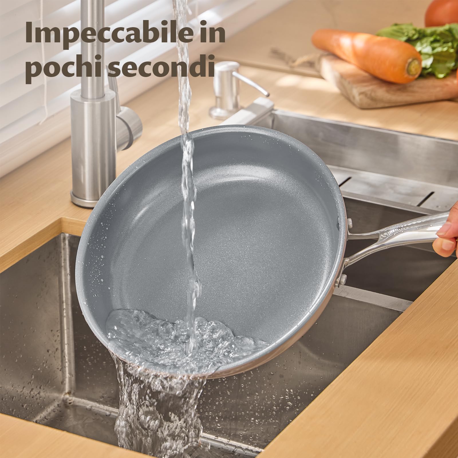 BLAZANT Set Padelle Induzione 3 Pezzi, Rivestimento Ceramica Senza PFAS, Fondo Molecolare Stabile, Manici Acciaio, per Cucina Sana e Cottura Quotidiana, 20+24+28 cm