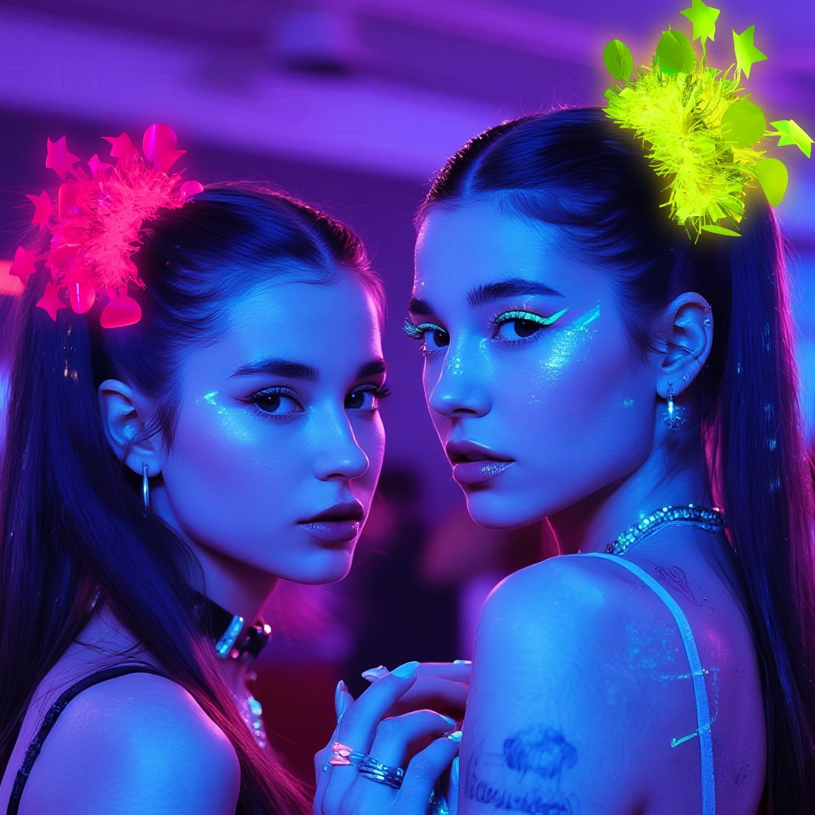 Set di Braccialetti Fluorescenti Karlor, 6 Pezzi Neon Fasce per Capelli a Forma di Stella, Accessori UV per Feste con Effetto Glow, Decorazione per Party Fluorescenti e Neon