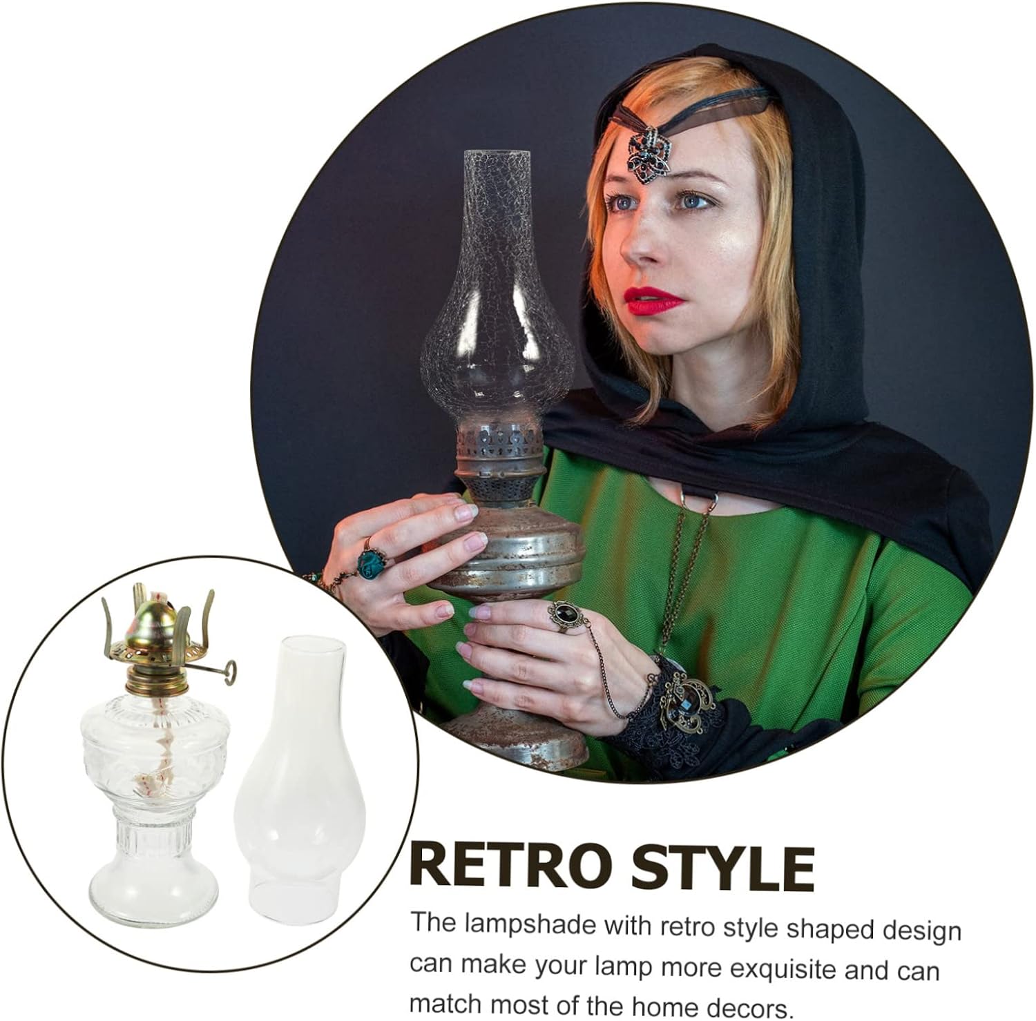 Retro Kerosene Lamp Glass Oil Lamp with Windproof Shade