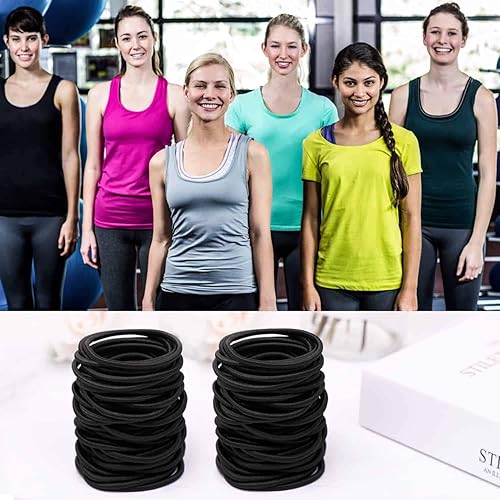 Miniatura 7 de 150 ligas negras para cabello grueso y rizado, a granel, soportes para coletas, bandas elásticas para el cabello para mujeres u hombres (0.157 in)