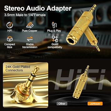 4-Pack Headphone Audio Adapter Jack 1/8'' to 1/4''(3.5 Male to 6.35 Female)