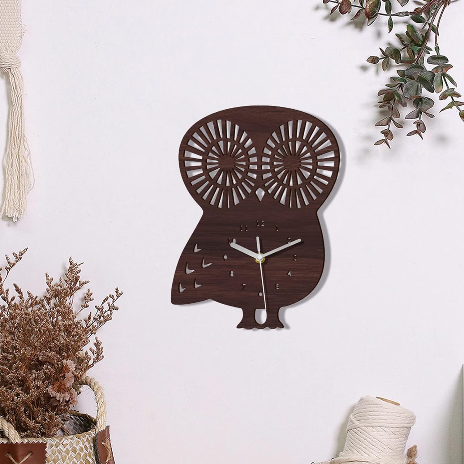 hejhncii Owl Wood Clock Hanging Wooden Ornament No Ticking Silent Clocks for Home Bedroom Living Room Wall Decoration Animal Wall Clock for Kids