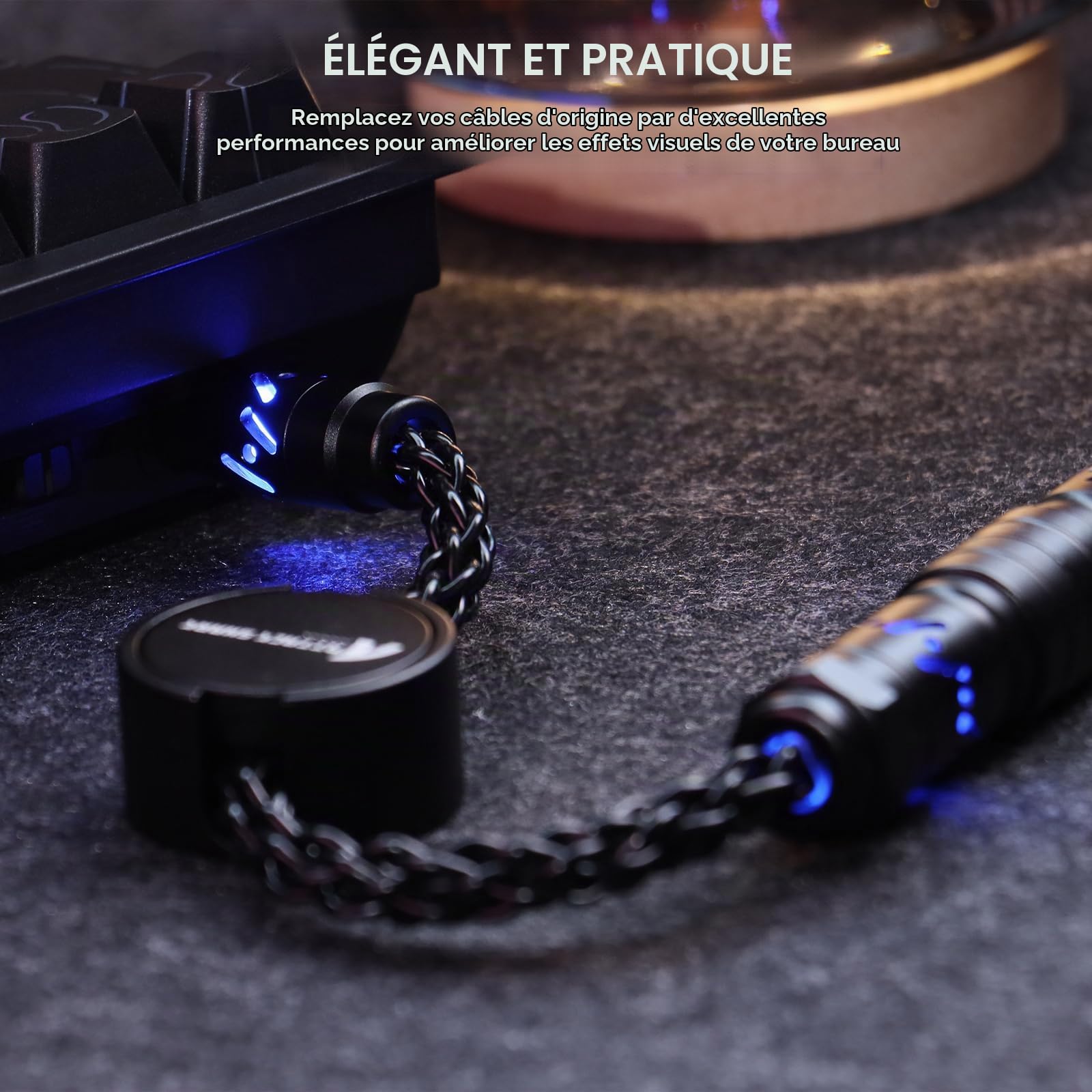 ATTACK SHARK C07 Câble USB-C Lumineux pour Clavier Gaming 8KHz-Noir