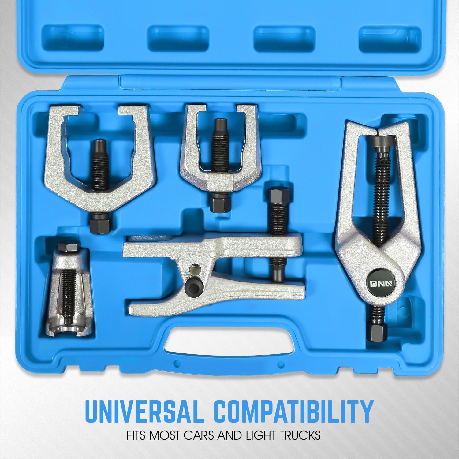 DNA Motoring 5pcs Front End Service Ball Joint Separator Set, Tie Rod Removal Tool, Pitman Arms Puller, Ball Joints, Tie Rods, W/Storage Case, Blue, Tools-00444