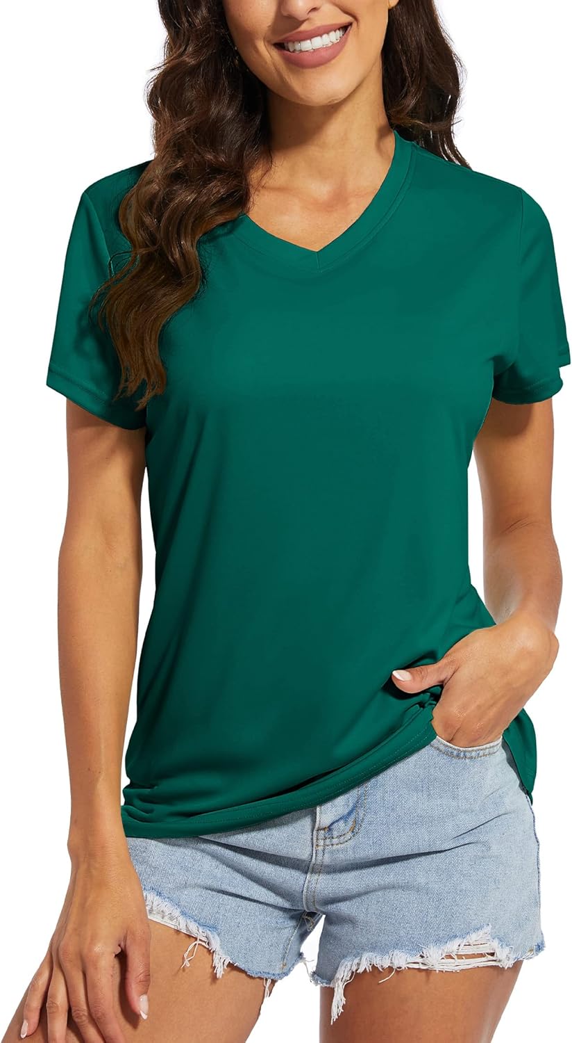 MAGCOMSEN Women's T Shirts Short Sleeve Workout Tops UPF 50+ Sun Protection V-Neck Moisture Wicking Quick Dry Tee - Image 5