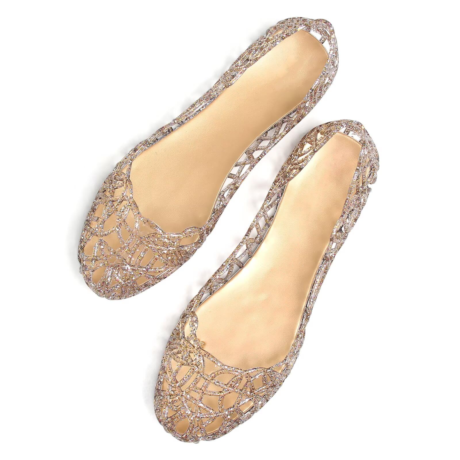 Stunner Women's Beach Jelly Shoes Slip On Crystal Summer Soft Hollow Ballet Flats