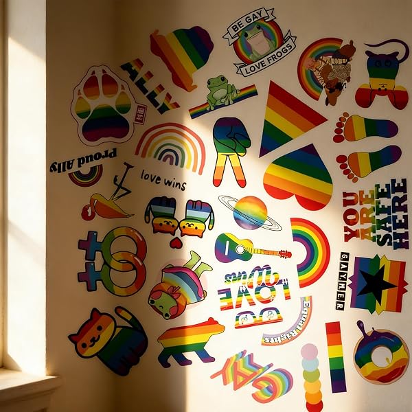 53 Stück Pride Sticker, LGBTQ Sticker, Fahrrad Pride Aufkleber Set, Prides Aufkleber, Wasserdicht Vinyl Stickers, für Auto Motorräder Fahrrad Gepäck Cartoon-Kühlschrankaufkleber - 5
