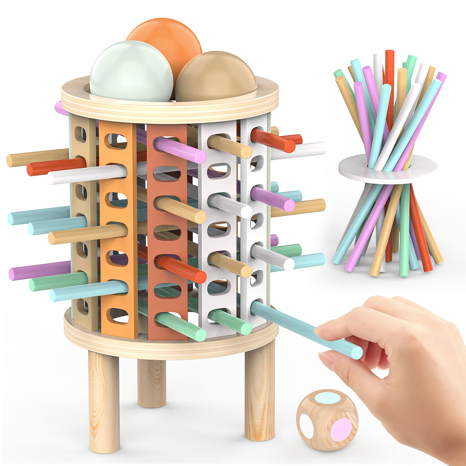 Gioco da Tavolo bambini 3 4 5 6 7 8 9 10+ Anni, Giochi Montessori Legno Regalo Bimbi Torre con Bastoncini Colorato e Dadi, Giochi Società Educativi Interattivi di Famiglia Regalini Festa Compleanno