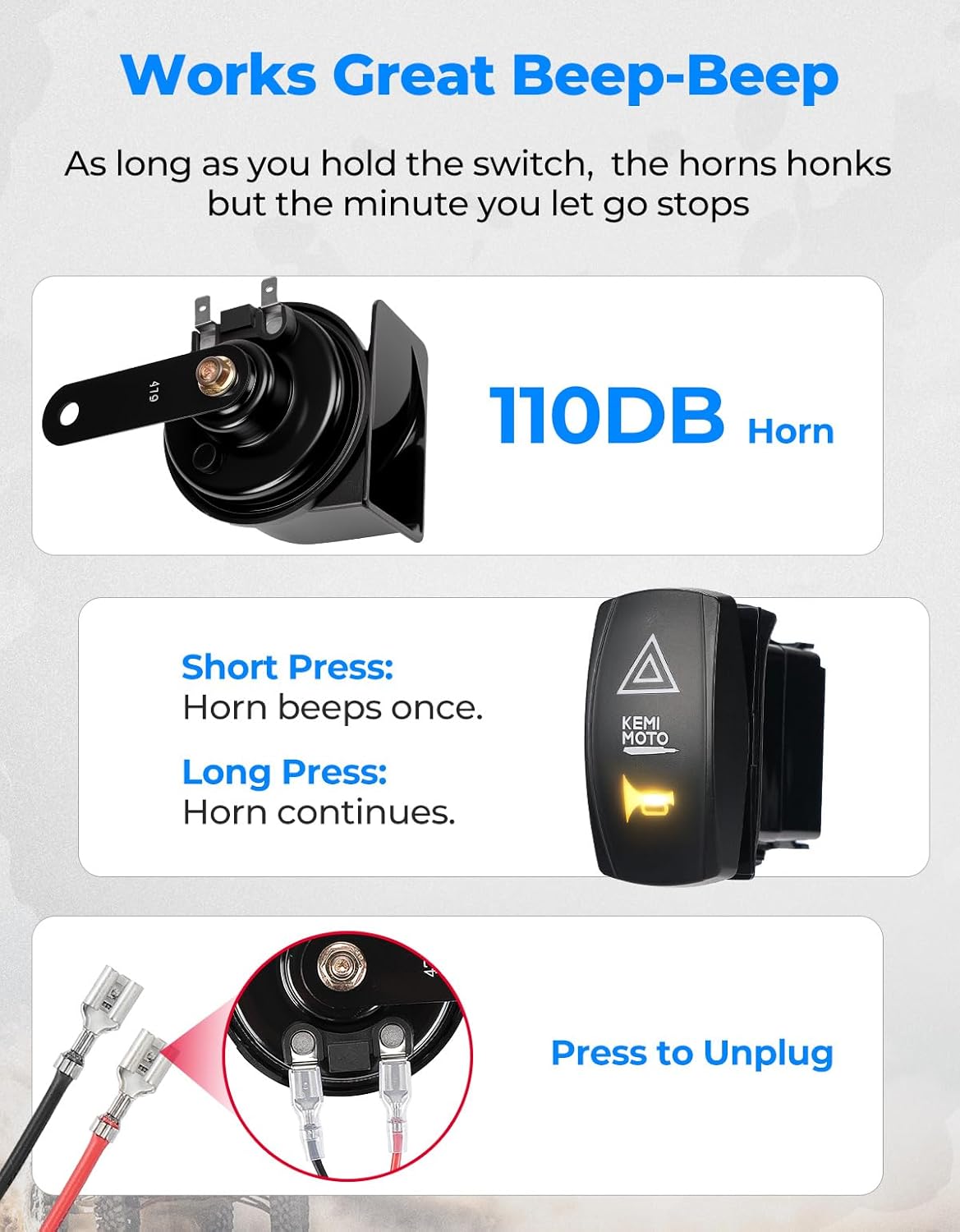 KEMIMOTO UTV Turn Signal Kit with 110D Horn, Pre-Wired, Plug and Play UTV ATV Blinker with Rocker Switch, Triangle Universal Street Legal Turn Signals Compatible with Polaris, Can-Am, Teryx, CFMOTO