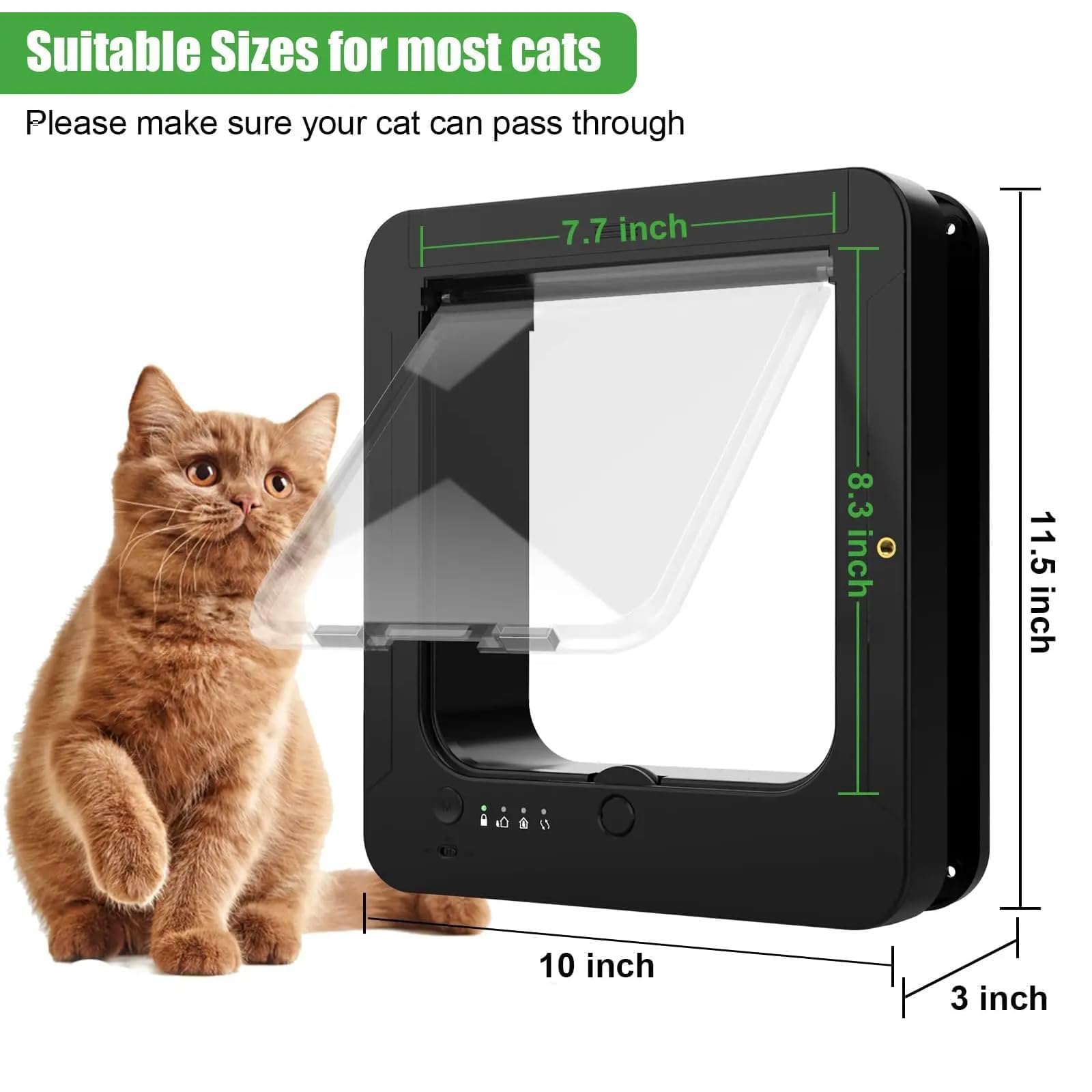 Microchip - Puerta para gatos con 2 collares de sensor y control remoto, bloqueo de 4 vías, solapa automática resistente a la intemperie para gatos y perros pequeños, tamaño de apertura 7.7 x 8.3