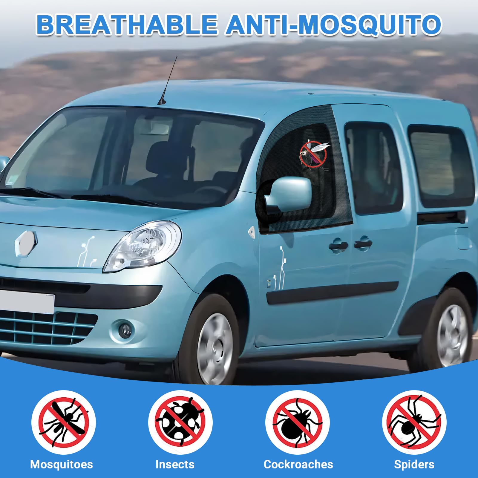 Moustiquaires de Porte Avant Compatibles avec Renault Kangoo 1997-2025, (Paire) 2 Pièces Pare-Soleil de Fenêtre de Voiture Compatibles avec Mercedes-Benz Citan 1997-2025 Maille Respirante pour Camping
