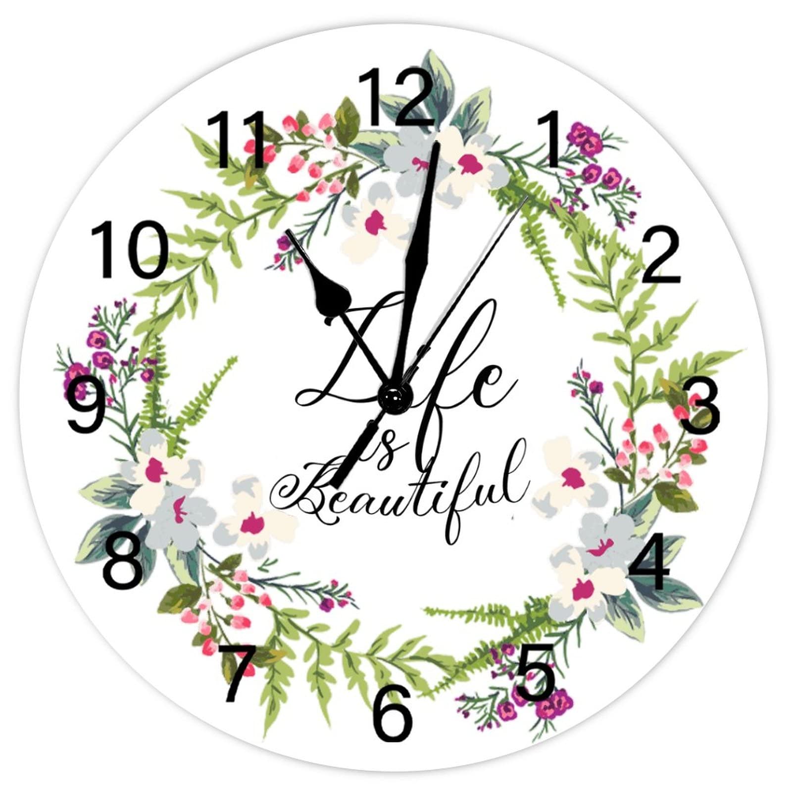 Horloge murale couronne de fleurs colorées rustique vintage 38 cm