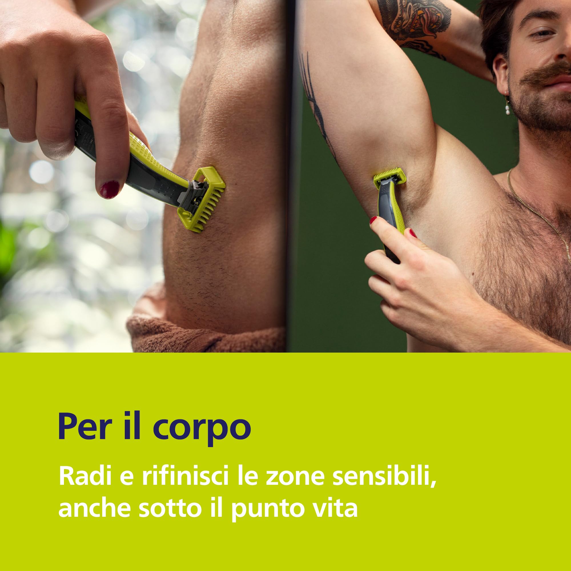 Philips OneBlade 360 Autentico Regolabarba elettrico per viso e corpo, rasoio e spazzola per il corpo, 3x 360 lame, 3x pettine per barba (1,3,5 mm), 1x kit per il corpo, QP2824/31