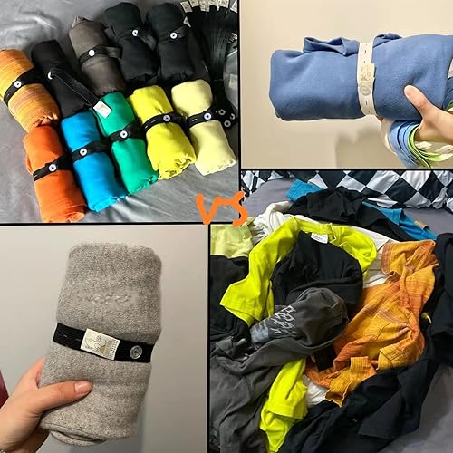 Miniatura 10 de Bandas organizadoras de sábanas, 20 unidades, banda elástica con ojales, elástica conectable, correa de almacenamiento de ropa ajustable enrollable