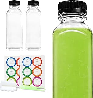 3 Pcs 12oz Plastic Juice Bottles with Caps, Disposable Clear Juicing Containers with Brush and Labels, Reusable Empty Bulk Travel Water Bottles for Milk Tea Coffee Smoothie Drink Beverages