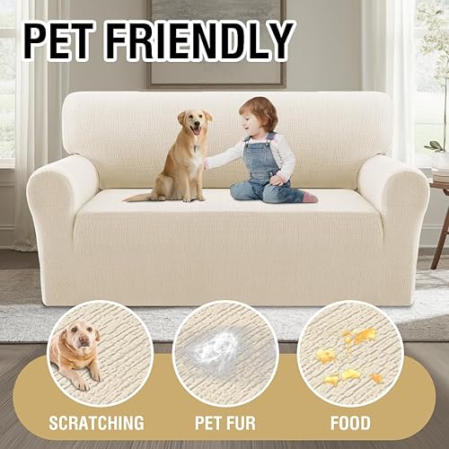 Miniatura 6 de H.VERSAILTEX Funda de sofá jacquard con protector de muebles de asiento impermeable, 1 pieza, funda elástica con parte inferior elástica para niños,