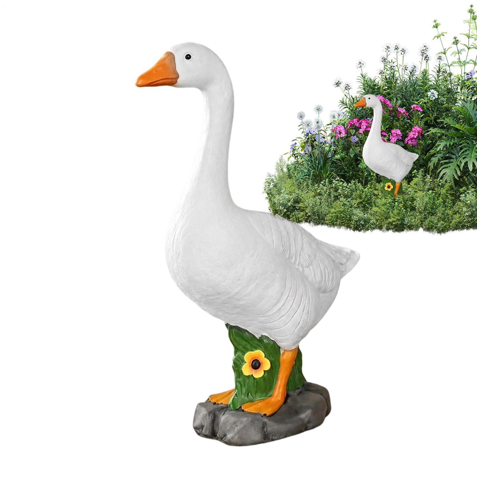 Oie de jardin blanche grande taille statue résine extérieur anti-UV