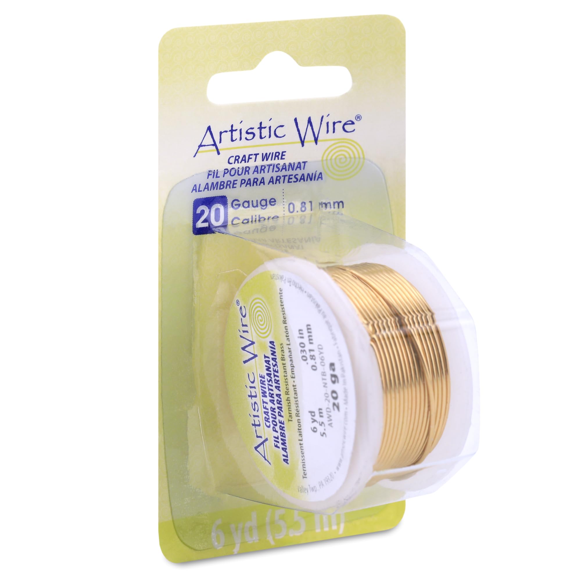 Artistic Wire, 20 Gauge Tarnish Resistant Brass Craft Wire, 6 yd