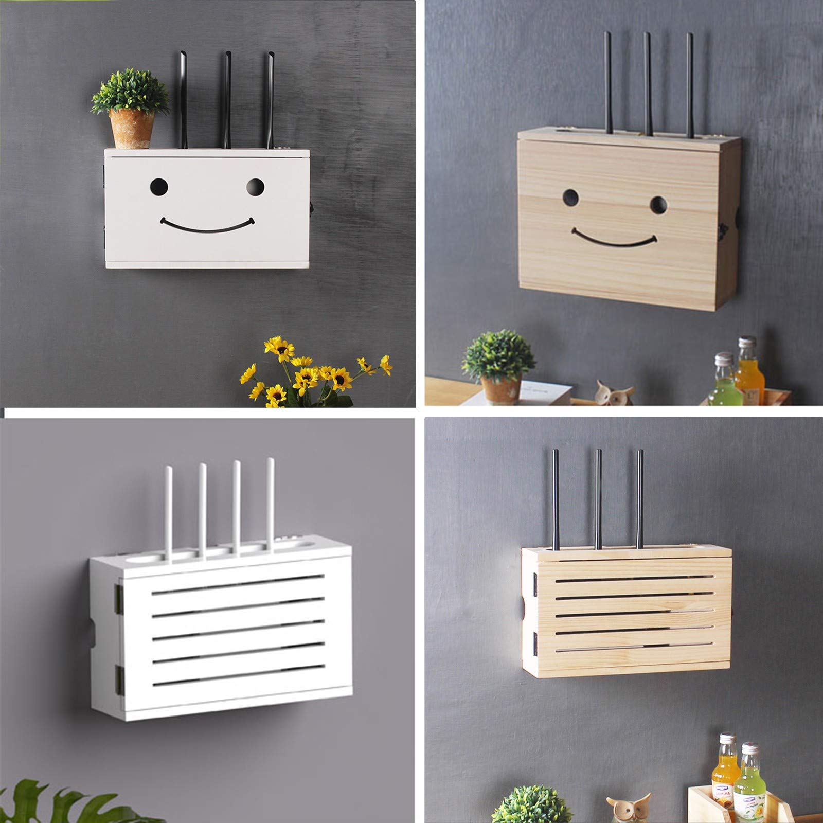Boîte de Rangement pour Routeur WiFi Câbles Organisateur Rangement Murale étagère pour Routeur Boîtes de Câbles Télécommandes Lecteurs DVD Décodeur Boite Blanc