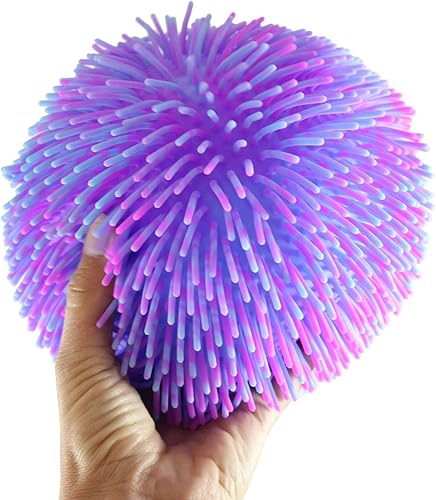 1 bola globo gigante de teñido anudado multicolor de 8 pulgadas, para terapia sensorial, para ansiedad, estrés y autismo, SPD (1 morado, azul y rosa)