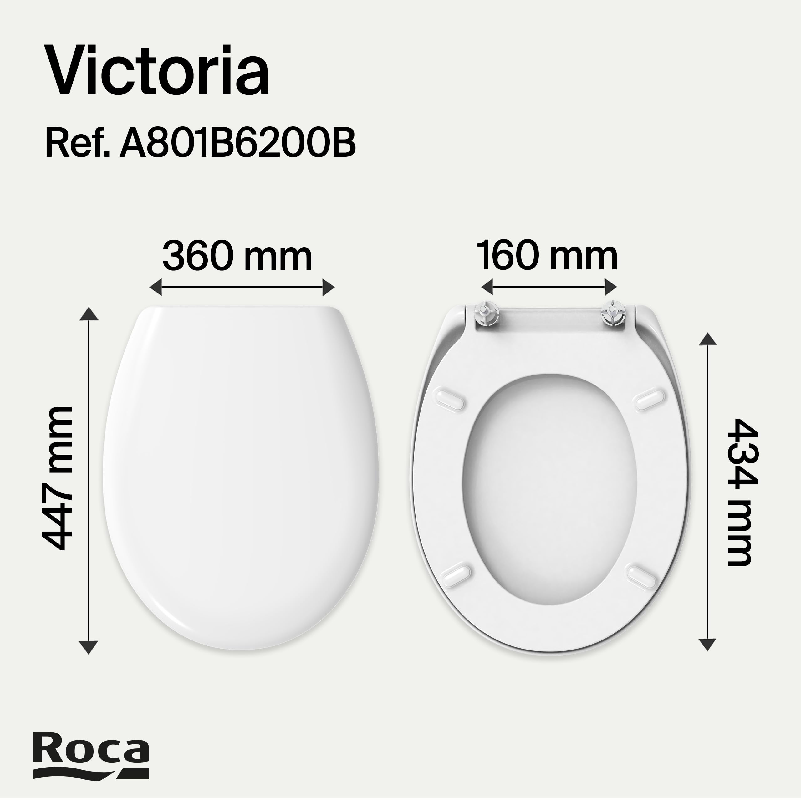 Roca Victoria - Tapa y asiento de Supralit para inodoro con caída amortiguada, tapadera de WC original con ajuste perfecto, recambio de tapa de váter resistente, blanco, A801B6200B