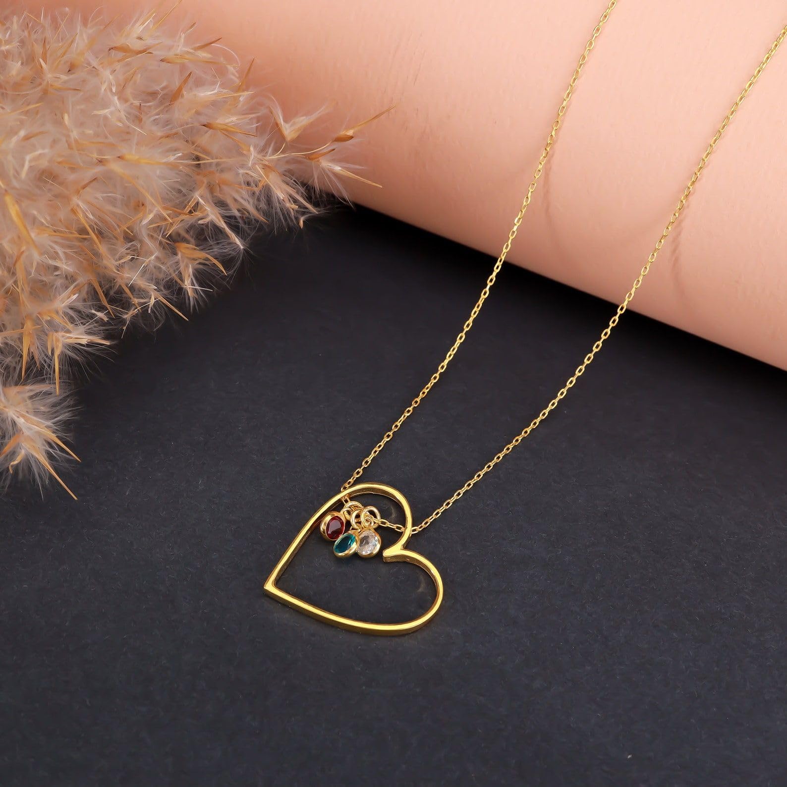 Su misura cuore collana con pietra portafortuna, personalizzato argento novembre