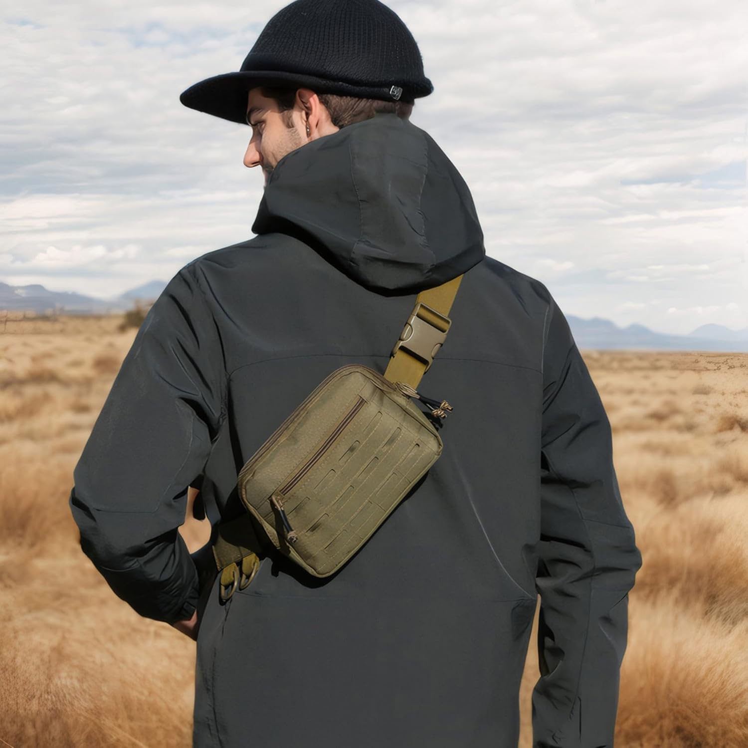 Small Waist Bag Fanny Pack for Men Women, Military Style Belt Bag with MOLLE System, Water-Resistant & Adjustable Strap for Running, Hiking, Festivals, Gym (Brown) - Image 6