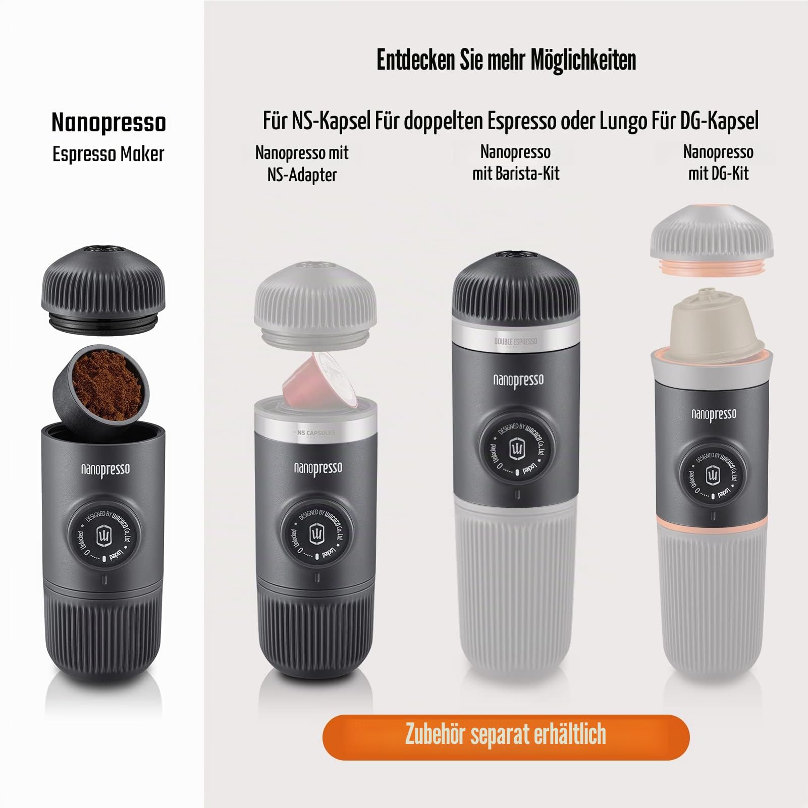 WACACO Nanopresso Tragbare Espressomaschine, mit Nanopresso S-Etui, Upgrade-Version von Minipresso, Reisekaffeemaschine, Manuell Betrieben (Neue Elemente Moosgrün)