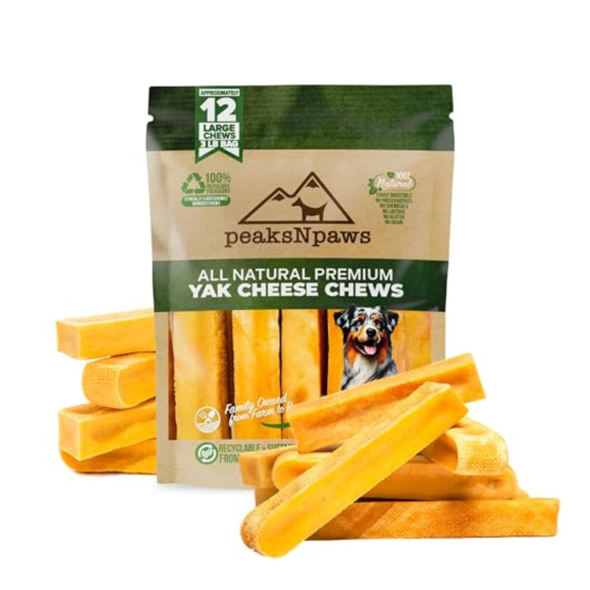 peaksNpaws Premium Yak Cheese Dog Treats - Natural Yak Chews from Himalayan Mountains - Grain Free, Lactose Free - Easily Digestible, 100%