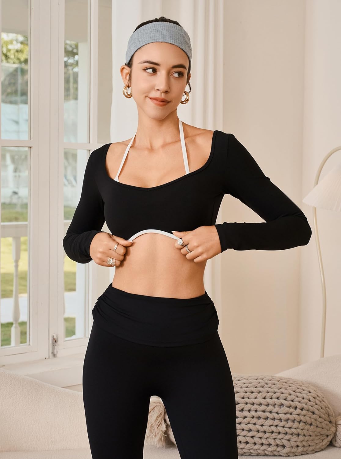 Women's Workout Crop Tops Halter Long Sleeve Backless Padded Sports Bra Gym Yoga Top T Shirts - Image 4